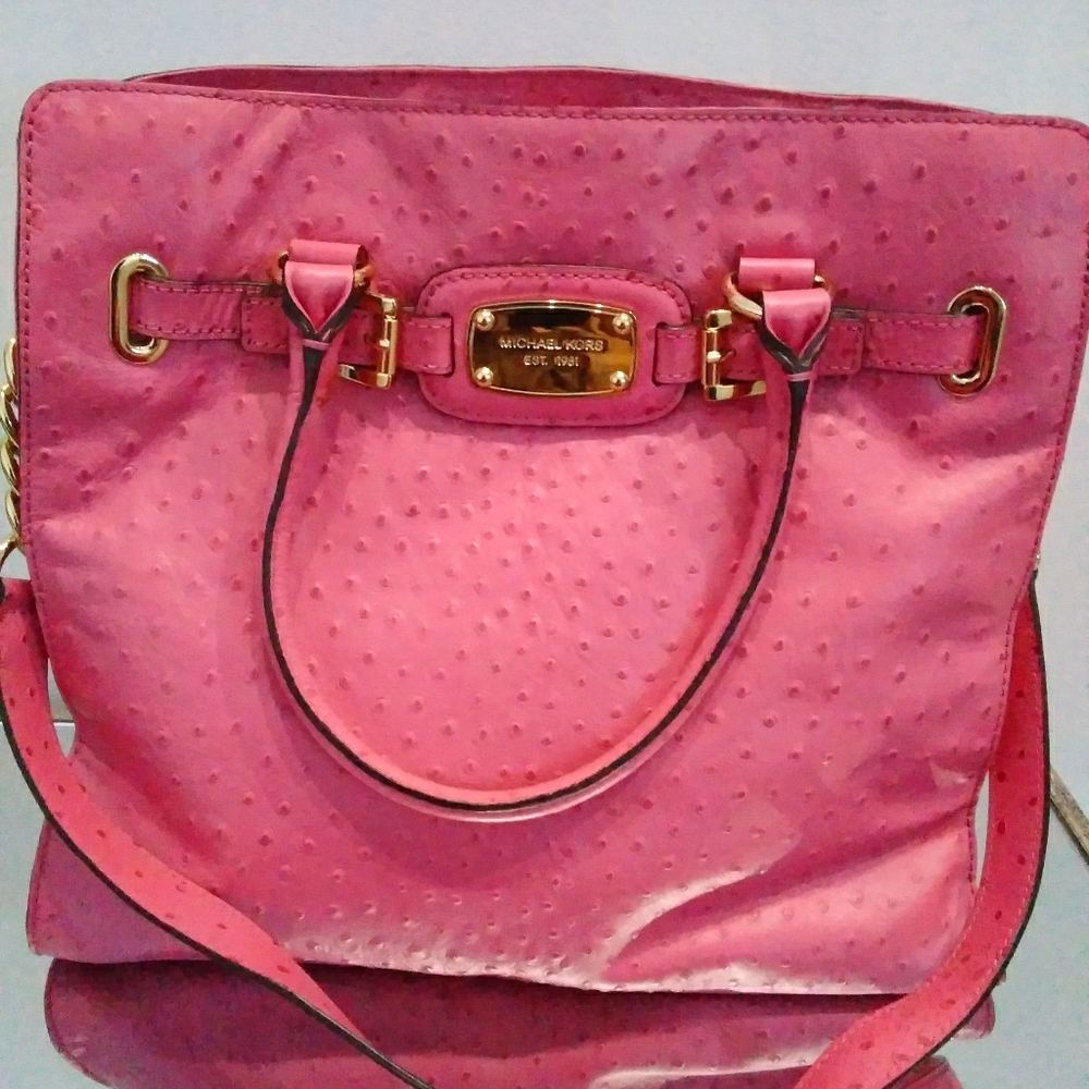 Large Pink Michael Kors Ostrich Leather Handbag